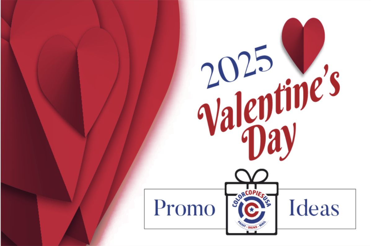 A graphic for 2025 Valentine’s Day promo ideas by Color Copies USA